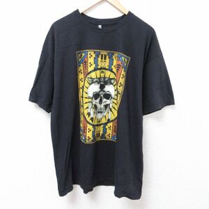 XL/古着 半袖 Tシャツ メンズ スカル 大きいサイズ コットン クルーネック 黒 ブラック 24jun10 中古