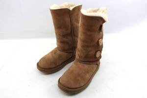 【送900円】5683　UGG australia　アグオーストラリア　キッズ　ロングムートンブーツ　ベージュ　シープスキン　ボア　スエード　19.0