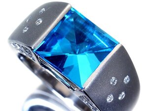 1円～【ジュエリー極】爽快ライトブルー煌く！大粒良質天然ブルートパーズ3.82ct＆ダイヤ0.08ct 高級Pt900リング k9540ur【送料無料】