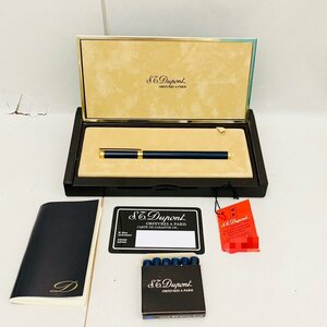 【H2317OR】1円～ S.T.Dupont デュポン 万年筆 ペン先18ct 750刻印 ブルー系 ゴールドカラー インク無し 筆記未確認 箱付き 替えインク