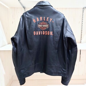 【稀少】HARLEY-DAVIDSON 本革 ライダースジャケット L 黒 レザージャケット バックロゴ Schott バンソン ライダース レーシングジャケット