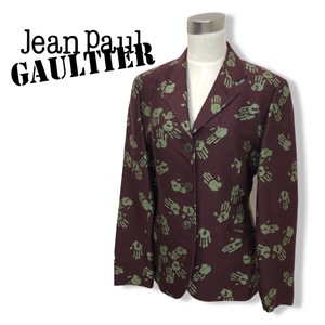 ★JEAN-PAUL GAULTIER ジャンポールゴルチェ FEMME★手 手形 総柄 Tシャツ ワイン ボルドー 総裏 3B オンワード 管:C:6