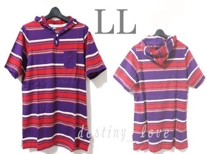 ●新品/HUNG TEN/フード付/チュニックTシャツ/LL/ボーダー●f8935