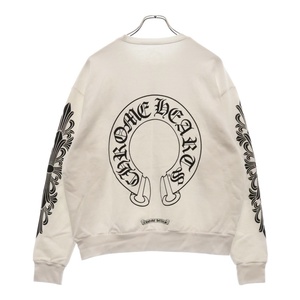 クロムハーツ Horseshoe Crewneck Sweatshirt アームフローラルホースシュープリント クルーネックスウェットトレーナー ホワイト