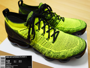 ◆美中古 NIKE AIR VAPORMAX FLYKNIT 2 30cm 12 VOLT BLACK ◆ ナイキ ヴェイパーマックス フライニット ボルト 942842 701 NEON 95 YELLOW