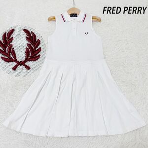 フレッドペリー　ポロシャツ　ワンピース　プリーツ　ロゴ刺繍　ホワイト　M FRED PERRY