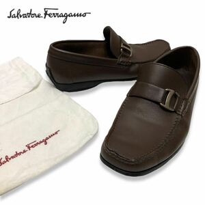 19 正規品 Salvatore Ferragamo サルヴァトーレ フェラガモ UR88756 スクエアトゥ モカシン レザーローファー ドライビングシューズ 7 茶色