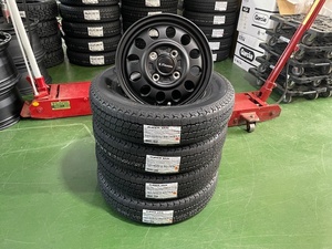 ヨコハマタイヤY356　145/80R12　80/78N（145R12　6PR）ケイフィネスD12マッドブラックアルミホイール4本セット送料無料2024年製