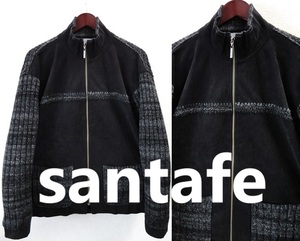 日本製/Santa Fe：サンタフェ/PUレザー×シルク混ニット/スタンドカラー フルジップ ジャケット/ニット/ブラック/size46