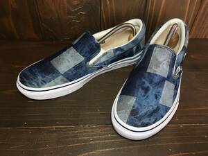 ★VANS バンズ 国内企画 slip on スリッポン 紺 パッチワーク デニム DENIM　 26.5cm 美品 Used 検 SK8 ハーフキャブ オールドスクール