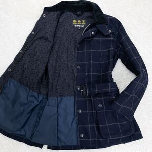 美品/別注! バブアー SL BEAUCHAMP チェック M 36 ウールジャケット ロングコート ネイビー 濃紺 BEAMS F Barbour ビームス ビューチャンプ