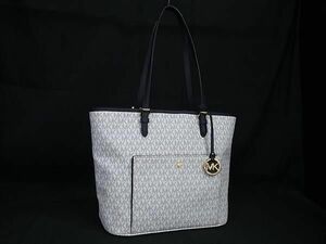 1円 MICHAEL KORS マイケルコース 30S7GTTT7B MK柄 PVC トートバッグ ショルダー 肩掛けかばん レディース ホワイト系×ネイビー系 AZ5565