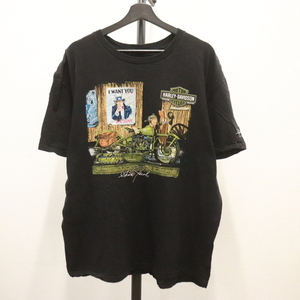 D536 2000年代製 ハーレーダビッドソン半袖プリントTシャツ■00s 約XLサイズくらい ブラック 黒 アメカジ ストリート 古着卸 希少 激安