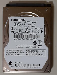 4679 ジャンク Apple純正 2.5インチ 内蔵SATAハードディスク 東芝 MK7559GSXF 750GB 9.5mm 5400rpm 使用471時間 注意