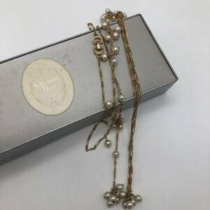 Christian Dior クリスチャン ディオール ロングネックレス ゴールド フェイクパール ヴィンテージ アクセサリー P1831