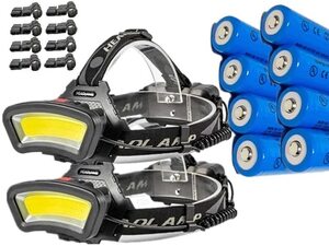 【予備電池付 -2台セット- 広角COB】ヘッドライト COB LEDヘッドライト広角 LED ヘッドランプ usb充電式 18650バッテリー8本付属