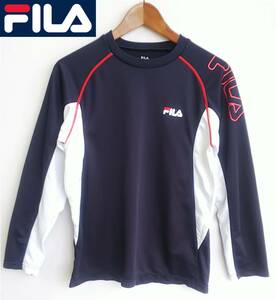 ■FILA*サイズS*メンズ*長袖Tシャツ*スッポーツウェア*紺*ロゴ*ネイビー*部活*白*赤ライン*トップス*速乾性*刺繍*フィラ*トレーニング#5418