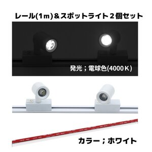 【送料無料】DC12V レール式スポットライト ホワイト 白色発光 4000K LED 1m レール スポットライト ２個 キャンピングカー DIY 訳あり