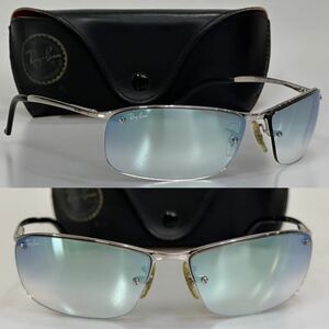 良品!!Ray-Ban RB3183 TOP BAR 003/Z1 グラデーション ブルーミラーレンズ シルバー イタリア製 レイバンサングラス