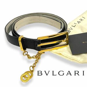 正規品 BVLGARI ブルガリ ブルガリブルガリ ゴールドチェーン レザー ベルト ナローベルト ブラック 80 イタリア製