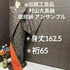 伝統工芸品 村山大島紬 琉球絣 アンサンブル 正絹 広衿 袷 YK-296