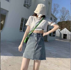 韓国風 レディース デニム短スカート 新しい夏 カジュアル ファッションスカート M ブラック