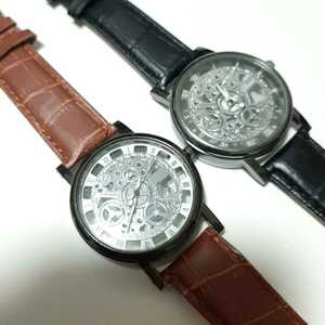 新品　スケルトン 　腕時計　黒茶色の二本セット　7