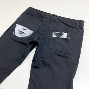 UNDERCOVER 07SS PURPLE期 復刻 スキニーパンツ フェイス アイ リブ 切替 黒 アンダーカバー ストレッチ スリム 稲妻 刺繍 archive 4100039