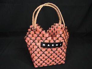 1円 ■極美品■ MARNI マルニ マーケット LOVE2バッグ ポリプロピレン ハンドバッグ トートバッグ ピンク系×ブラウン系 FH0989