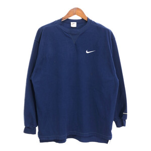 90年代 NIKE ナイキ フリース 長袖Ｔシャツ スポーツ ワンポイントロゴ ネイビー (メンズ M) 中古 古着 R4679