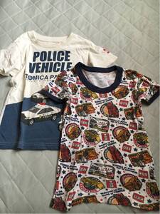 難ありused トミカ トミカ正規（110） &ユニクロ パトカー 白バイ 警視庁柄（100）カットソー Tシャツ セット