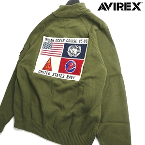 AVIREX アヴィレックス 新品 定1.8万 TOP GUN ワッペンデザイン フルジップ ブルゾン ドライバーズニット 3140005 310 2XL ▲036▼kkf188us