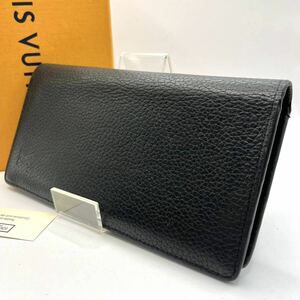 美品 LOUIS VUITTON ルイヴィトン 長財布 ポルトフォイユ ブラザ レザー トリヨン 黒 ブラック タイガ 折り財布 メンズ 二つ折り ノワール 