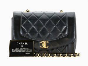 1円 極美品 入手困難 CHANEL マトラッセ ダイアナ 22 フラップ ラムスキン シャネル チェーンショルダー ブラック シリアルシール/Gカード