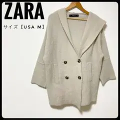 ZARA　ウールブレンドニットカーディガン　フーディー　上品　もこもこ　ベージュ