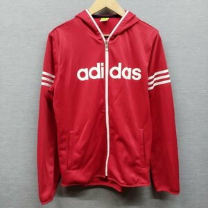 K676 adidas アディダス ジップアップ パーカー L レッド ジャージ素材 ロゴ プリント スポーツ トレーニング ジム フィットネス ラン