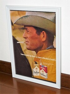 1970年 USA 70s vintage 洋書雑誌広告 額装品 Marlboro Tobacco マルボロ タバコ マルボロマン / 検索用 店舗 看板 ディスプレイ 装飾 (A4)