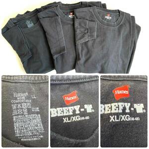 Hanes ヘインズ クールネック 半袖Tシャツ 長袖Tシャツ おまとめ 10枚 BEEFY-T リングスパンコットン ブラック サイズ XL LL 古着 現状品