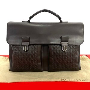 極 美品 袋付き BOTTEGA VENETA ボッテガヴェネタ イントレチャート レザー 本革 ビジネスバッグ ハンドバッグ ブラウン メンズ 40994