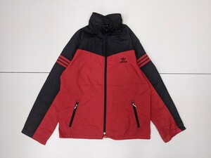 12．adidas 70s デサント製 ヴィンテージ アディダス バイカラー ロゴ ナイロン ブルゾン ジャケット ジャンパー 80s メンズL赤黒 x503