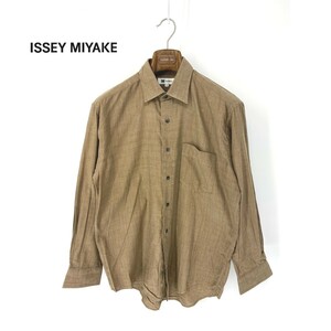 A5923/美品 春夏 薄手 ISSEY MIYAKE イッセイミヤケ パーズアイ 長袖 ドレス カッター カジュアル Yシャツ M 茶/メンズ スーツ用 ビジネス