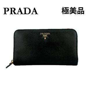 ★プラダ★ PRADA 長財布 サファイアーノ ラウンドジップ メタルロゴ 黒 ブラック