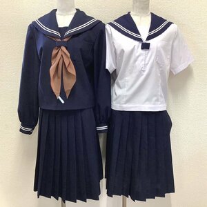 I505/Y(中古)福島県 白沢中学校 女子制服6点 /指定品/165A/W63/丈60/丈57/セーラー/スカート/スカーフ/KANKO/夏服/冬服/合服/高校/学生服