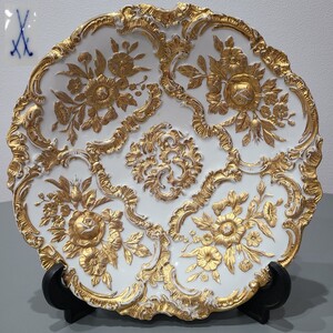 6☆ Meissen マイセン 金彩 ゴールドレリーフ 飾り皿 直径約27cm 1850年～1924年頃 アンティーク コレクター放出品