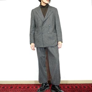 EU VINTAGE STRIPE PATTRERNED DOUBLE DESIGN WOOL SET UP SUIT/ヨーロッパ古着ストライプ柄ダブルデザインウールセットアップスーツ