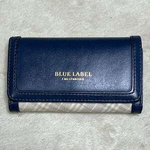 美品 BLACK LABEL CRESTBRIDGE ブラックレーベル クレストブリッジ キーケース 三陽商会 ネイビーレザーマイクロチェック