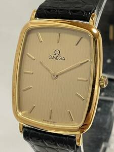 【73-2】1円〜 【稼働品】OMEGA オメガ デビル 195.0076.2 クォーツ 純正尾錠 ゴールド メンズ 同梱不可