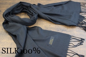 新品【シルク100% SILK】無地 ブラック BLACK 黒 Plain 大判 ストール