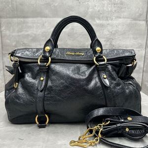 1円 ■miu miu ミュウミュウ 2way ハンドバッグ ショルダーバッグ トートバッグ ヴィッテロ ラックス ブラウン アーカイブ シワ加工 y2k 黒