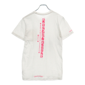 クロムハーツ Neon Pink Stripe Logo Tee ネオンピンク ストライプロゴプリント クルーネック半袖Tシャツ カットソー ホワイト/ピンク